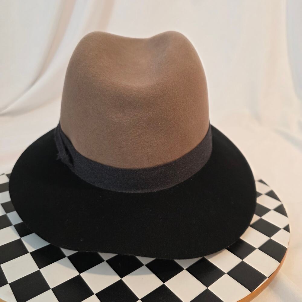 Rag & Bone New York Two-Tone Wool Fedora Hat Tan Black Wide Brim Size S - Picture 3 of 7